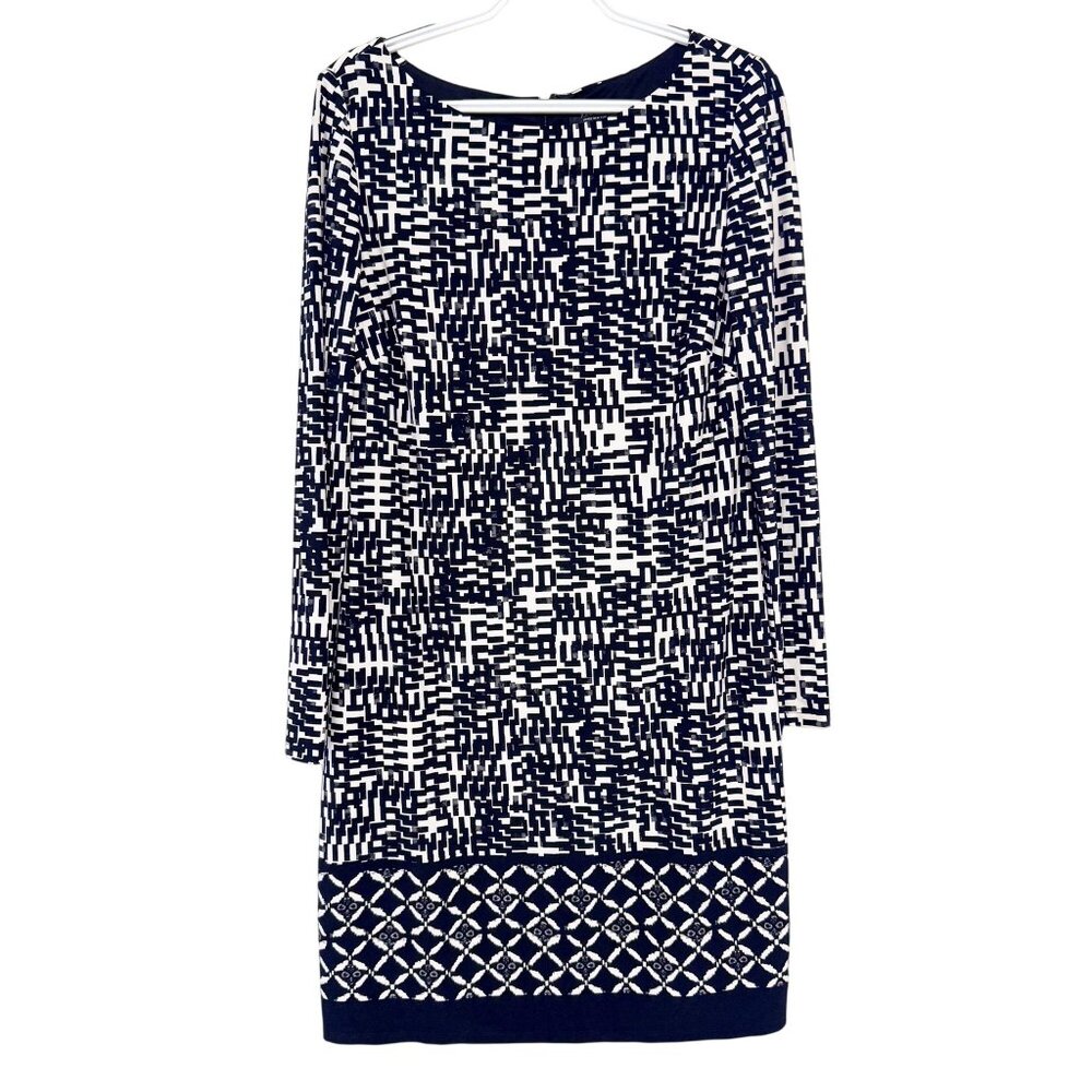 Jones & Co Womens Long-Sleeve Black & White Printed Dress Size 10